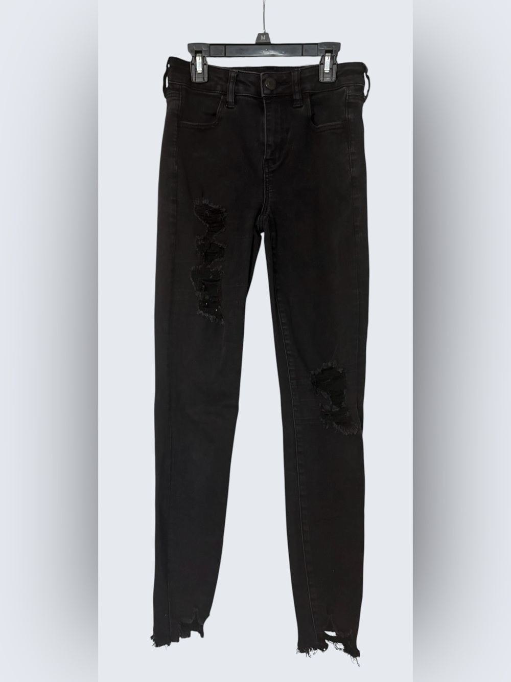 American Eagle Outfitters Black Next Level Stretch Ripped High-Rise Skinny Jeans - Picture 2 of 6